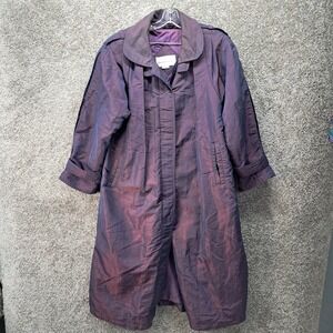 Laura Winston Iridescent Purple Trench Coat Vintage Longline Quilted Lined 11/12